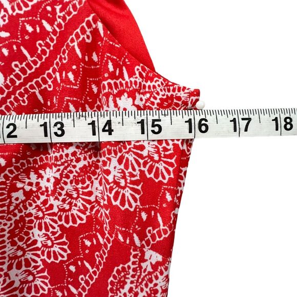 Eliza J Maxi Dress 4 Red Geo Bandana Print Sleeveless Stretch Jersey Feminine - Picture 9 of 15